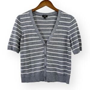 Talbots Women MP Sweater Cardigan Lightweight Short Sleeve Metallic Silver White